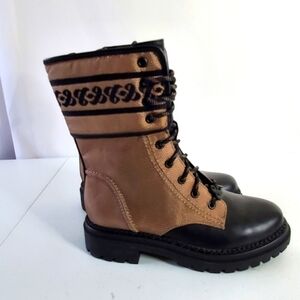 Sam & Libby Stella Combat Boots Size 8 Embroidered Lace-up Lug Sole Chunky NEW